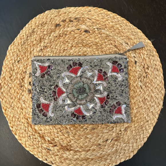 Embellished Silver and Red Clutch
